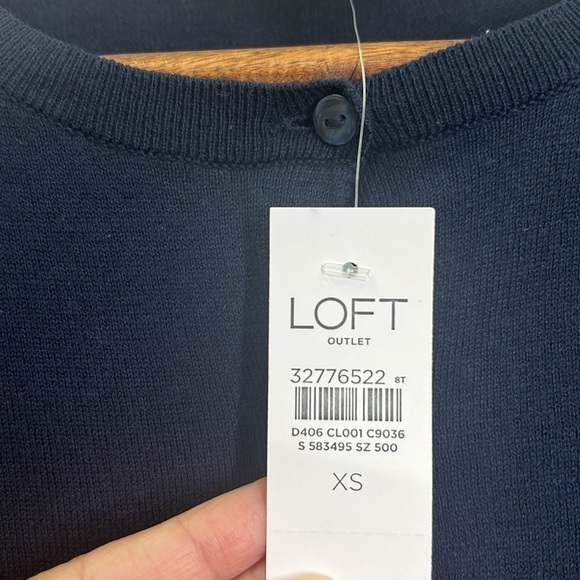 Loft - NWT Navy Embroidered Yellow Flowers Button Down Lightweight Cardigan XS - Picture 9 of 11